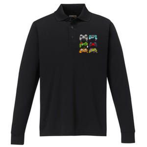 Skeleton Zombie Gaming Controllers Halloween Gamer Performance Long Sleeve Polo