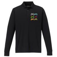 Skeleton Zombie Gaming Controllers Halloween Gamer Performance Long Sleeve Polo