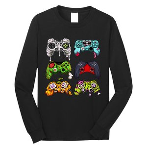 Skeleton Zombie Gaming Controllers Halloween Gamer Long Sleeve Shirt