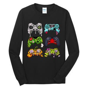 Skeleton Zombie Gaming Controllers Halloween Gamer Tall Long Sleeve T-Shirt