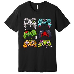 Skeleton Zombie Gaming Controllers Halloween Gamer Premium T-Shirt