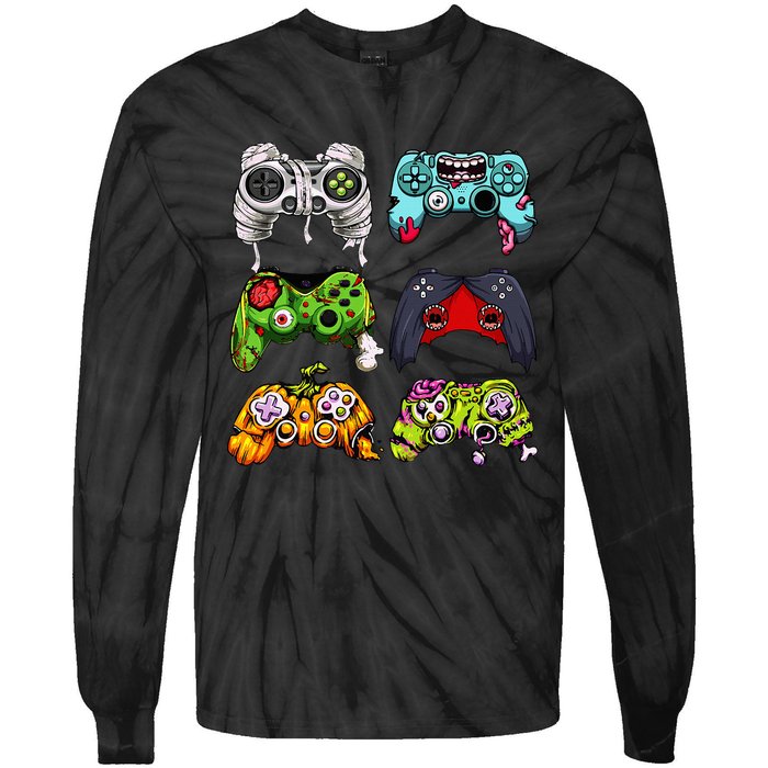 Skeleton Zombie Gaming Controllers Halloween Gamer Tie-Dye Long Sleeve Shirt