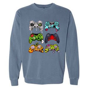 Skeleton Zombie Gaming Controllers Halloween Gamer Garment-Dyed Sweatshirt