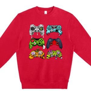 Skeleton Zombie Gaming Controllers Halloween Gamer Premium Crewneck Sweatshirt