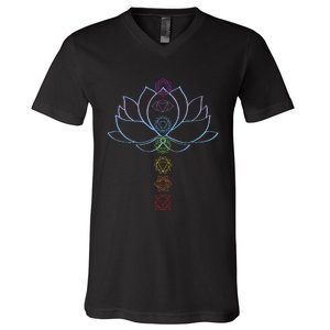 Spiritual Zen Lotus Flower Chakras Aligned Yoga Lover V-Neck T-Shirt