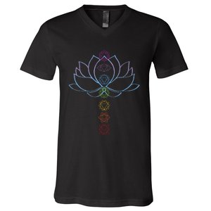 Spiritual Zen Lotus Flower Chakras Aligned Yoga V-Neck T-Shirt