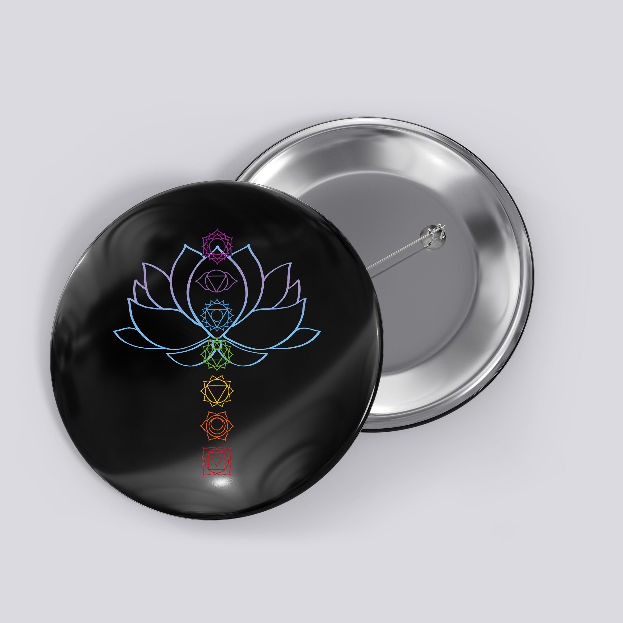 Spiritual Zen Lotus Flower Chakras Aligned Yoga Button
