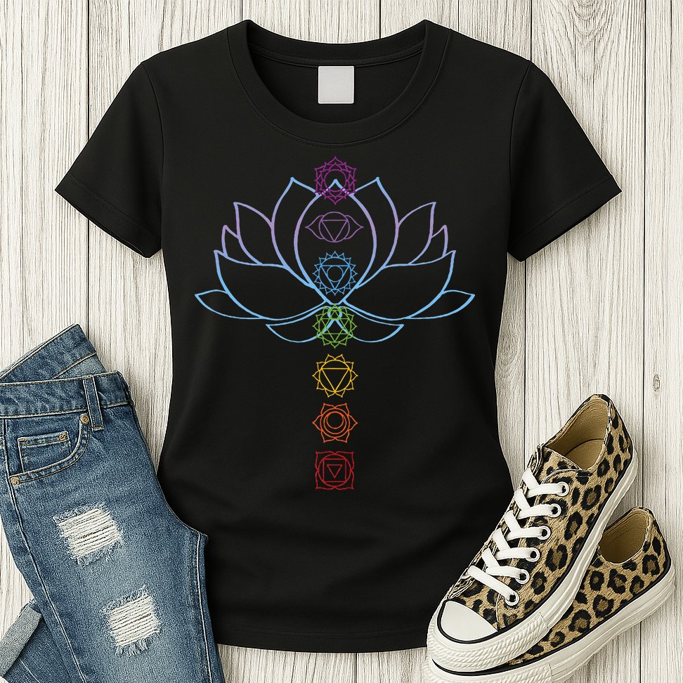 Spiritual Zen Lotus Flower Chakras Aligned Yoga Womens T-Shirt