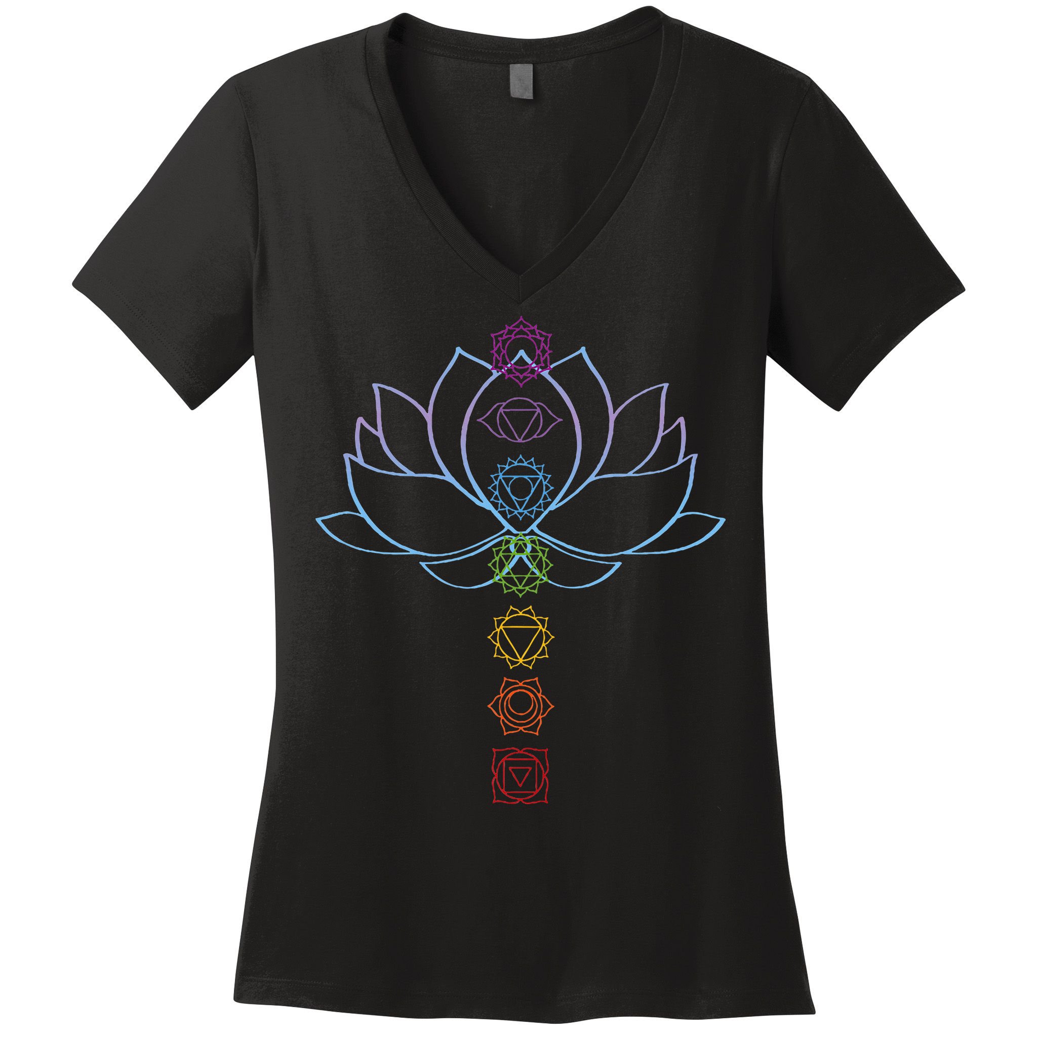 Spiritual Zen Lotus Flower Chakras Aligned Yoga Women's V-Neck T-Shirt