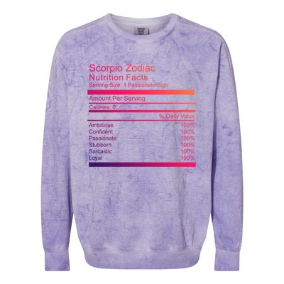 Scorpio Zodiac Nutrition Facts Scorpio Birthday Gift Colorblast Crewneck Sweatshirt