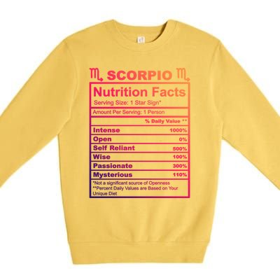 Scorpio Zodiac Nutrition Facts Gift Premium Crewneck Sweatshirt