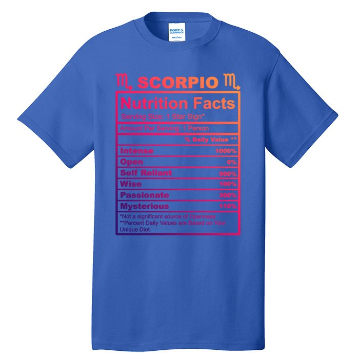 Scorpio Zodiac Nutrition Facts Gift Tall T-Shirt