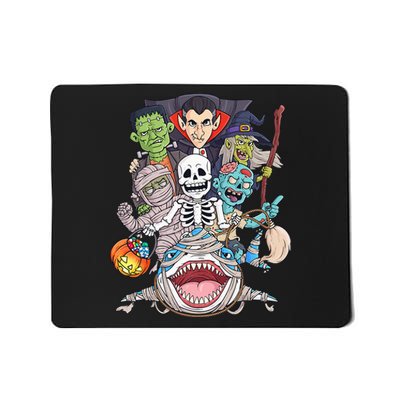 Skeleton Zombie Riding Mummy Shark Funny Halloween Pumpkin Mousepad