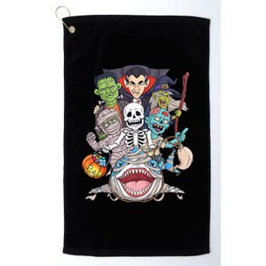 Skeleton Zombie Riding Mummy Shark Funny Halloween Pumpkin Platinum Collection Golf Towel