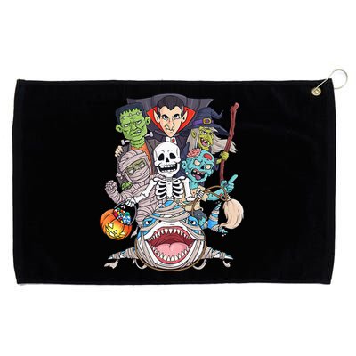 Skeleton Zombie Riding Mummy Shark Funny Halloween Pumpkin Grommeted Golf Towel