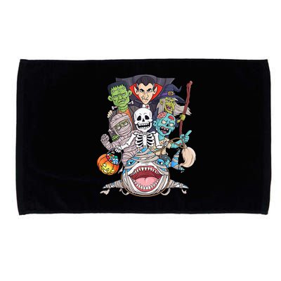 Skeleton Zombie Riding Mummy Shark Funny Halloween Pumpkin Microfiber Hand Towel