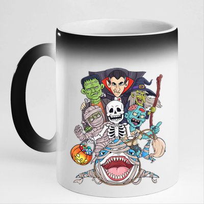 Skeleton Zombie Riding Mummy Shark Funny Halloween Pumpkin 11oz Black Color Changing Mug