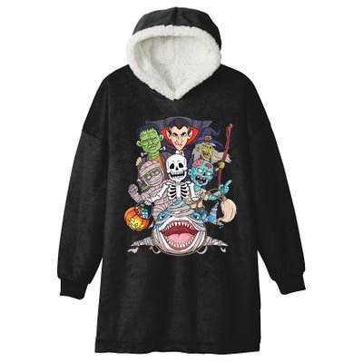 Skeleton Zombie Riding Mummy Shark Funny Halloween Pumpkin Hooded Wearable Blanket