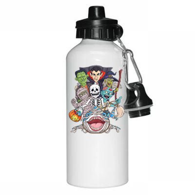 Skeleton Zombie Riding Mummy Shark Funny Halloween Pumpkin Aluminum Water Bottle