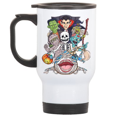 Skeleton Zombie Riding Mummy Shark Funny Halloween Pumpkin Stainless Steel Travel Mug