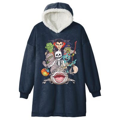 Skeleton Zombie Riding Mummy Shark Funny Halloween Pumpkin Hooded Wearable Blanket