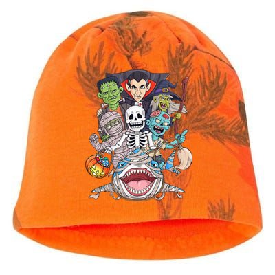 Skeleton Zombie Riding Mummy Shark Funny Halloween Pumpkin Kati - Camo Knit Beanie