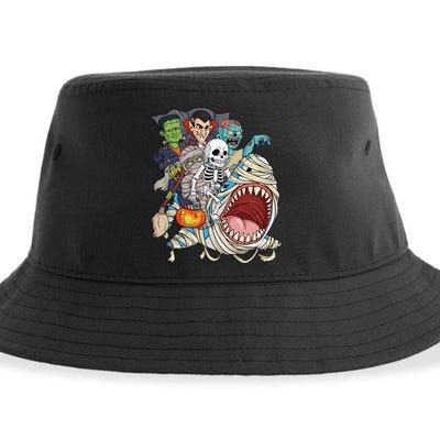 Skeleton Zombie Riding Mummy Shark Vampire Halloween Pumpkin Sustainable Bucket Hat