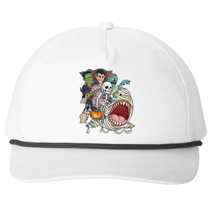 Skeleton Zombie Riding Mummy Shark Vampire Halloween Pumpkin Snapback Five-Panel Rope Hat