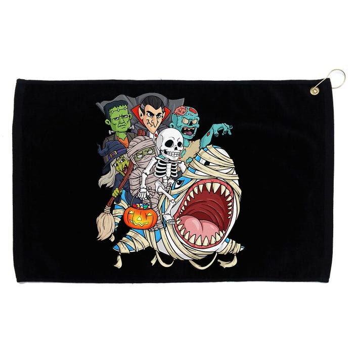 Skeleton Zombie Riding Mummy Shark Vampire Halloween Pumpkin Grommeted Golf Towel