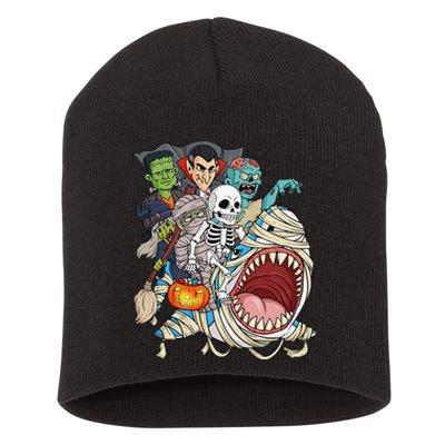 Skeleton Zombie Riding Mummy Shark Vampire Halloween Pumpkin Short Acrylic Beanie