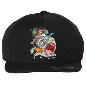 Skeleton Zombie Riding Mummy Shark Vampire Halloween Pumpkin Wool Snapback Cap