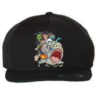 Skeleton Zombie Riding Mummy Shark Vampire Halloween Pumpkin Wool Snapback Cap