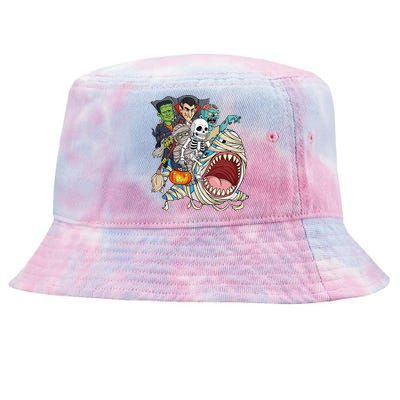 Skeleton Zombie Riding Mummy Shark Vampire Halloween Pumpkin Tie-Dyed Bucket Hat