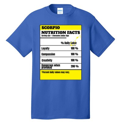 Scorpio Zodiac Star Sign Funny Astrology Nutrition Facts Great Gift Tall T-Shirt