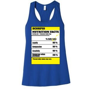 Scorpio Zodiac Star Sign Funny Astrology Nutrition Facts Great Gift Women's Racerback Tank