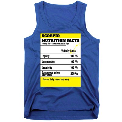 Scorpio Zodiac Star Sign Funny Astrology Nutrition Facts Great Gift Tank Top