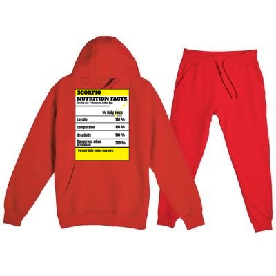 Scorpio Zodiac Star Sign Funny Astrology Nutrition Facts Great Gift Premium Hooded Sweatsuit Set