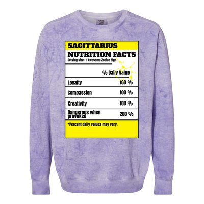 Sagittarius Zodiac Star Sign Funny Astrology Nutrition Facts Gift Colorblast Crewneck Sweatshirt