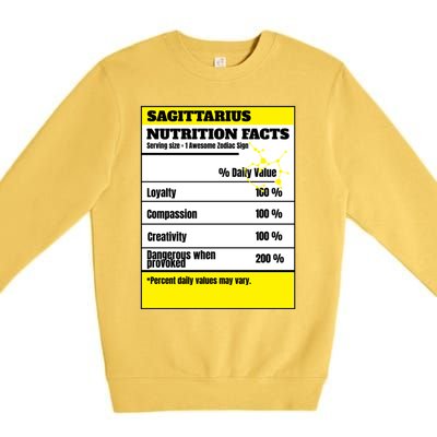 Sagittarius Zodiac Star Sign Funny Astrology Nutrition Facts Gift Premium Crewneck Sweatshirt