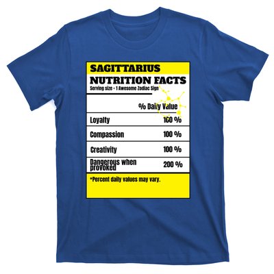 Sagittarius Zodiac Star Sign Funny Astrology Nutrition Facts Gift T-Shirt