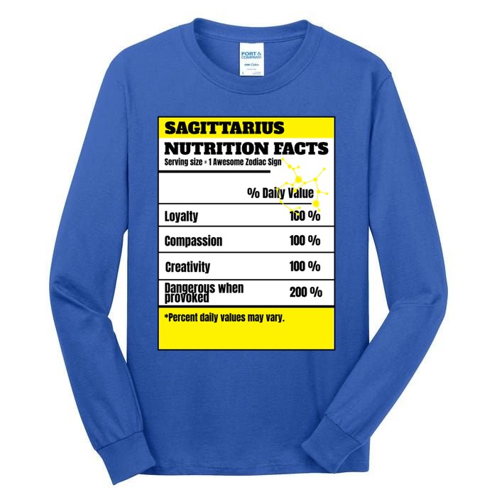 Sagittarius Zodiac Star Sign Funny Astrology Nutrition Facts Gift Tall Long Sleeve T-Shirt