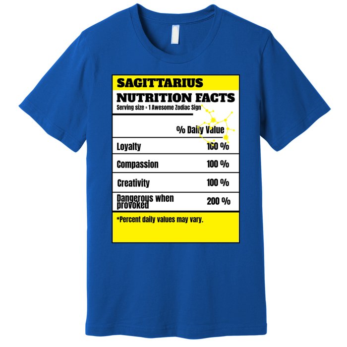 Sagittarius Zodiac Star Sign Funny Astrology Nutrition Facts Gift Premium T-Shirt