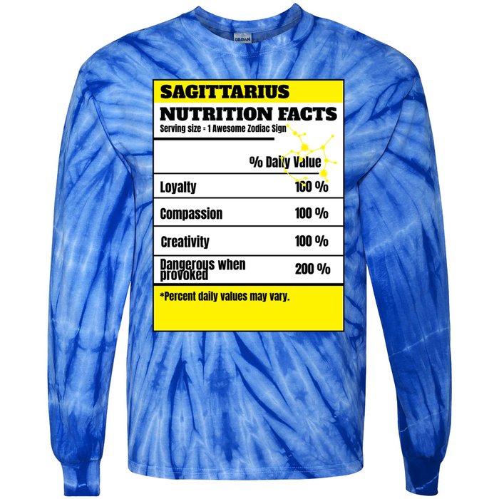 Sagittarius Zodiac Star Sign Funny Astrology Nutrition Facts Gift Tie-Dye Long Sleeve Shirt