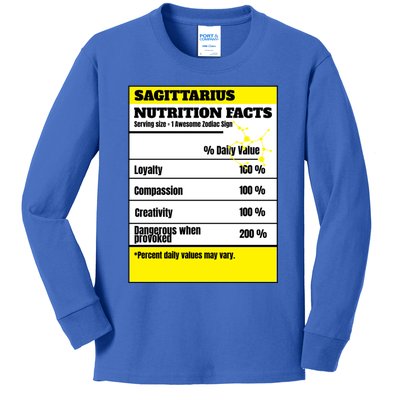 Sagittarius Zodiac Star Sign Funny Astrology Nutrition Facts Gift Kids Long Sleeve Shirt