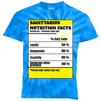 Sagittarius Zodiac Star Sign Funny Astrology Nutrition Facts Gift Kids Tie-Dye T-Shirt