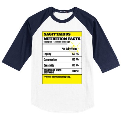 Sagittarius Zodiac Star Sign Funny Astrology Nutrition Facts Gift Baseball Sleeve Shirt