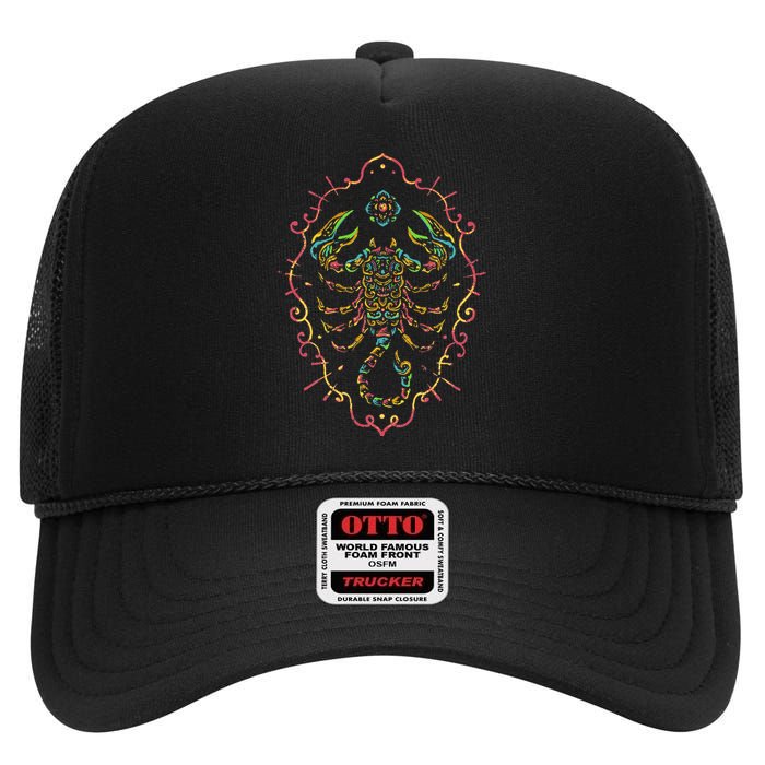 Scorpio Zodiac Sign High Crown Mesh Back Trucker Hat