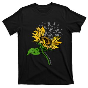 Sunflower & Zebra Stripe Ribbon Carcinoid Cancer Awareness T-Shirt