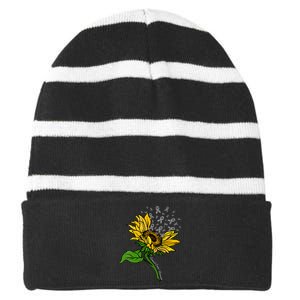 Sunflower & Zebra Stripe Ribbon Carcinoid Cancer Awareness Striped Beanie with Solid Band