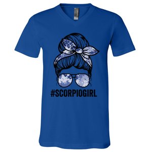 Scorpio Zodiac Signs Messy Bun Astrology Birthday Gift V-Neck T-Shirt